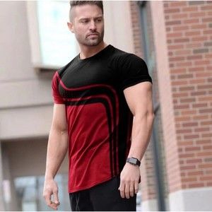 2024 New Men's T-Shirt Geometric Stripes Novelty Round Neck Summer Casual Retro